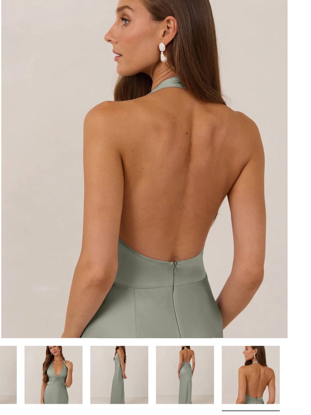 Park & Fifth Backless Halter Maxi Dress in Sage Green